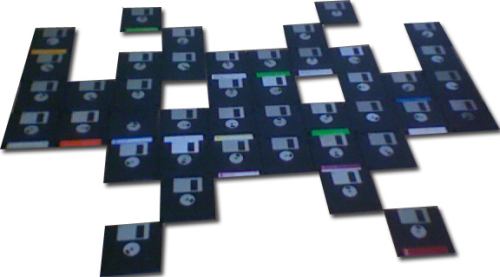 Space Invaders Art From Recycled Floppy Disks Is A Total Recall space invaders game with disk