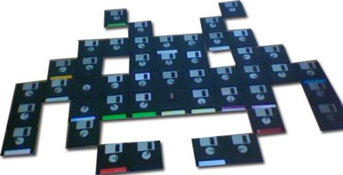 Space Invaders Art From Recycled Floppy Disks Is A Total Recall new space invaders disk design