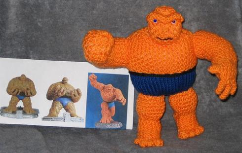 the thing orange Knitted Dolls of Incredible Hulk and The Thing