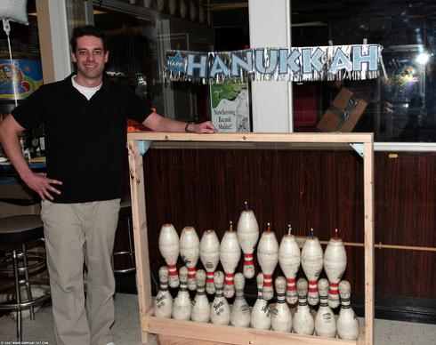 bowling pin menorah