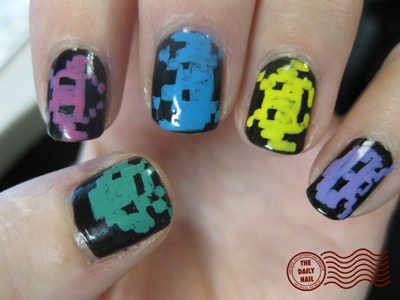 nails art design. Space Invaders Nail Art Design
