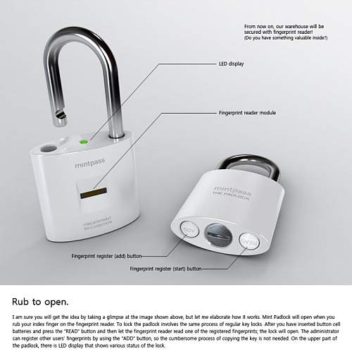 Fingerprint Padlock’s Key Design Lies In Your Fingers Mint Padlock 4 Fingerprint Padlock’s Key Design Lies In Your Fingers