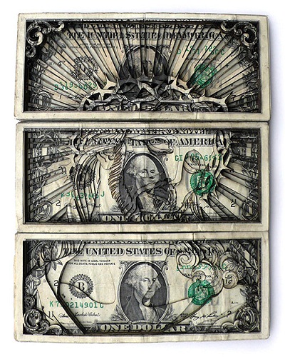 one dollar bill art. of one dollar bills.
