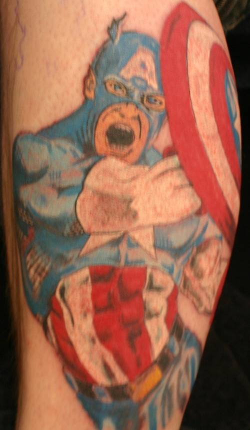 Captain America looks all sombre and serious in this tattoo!