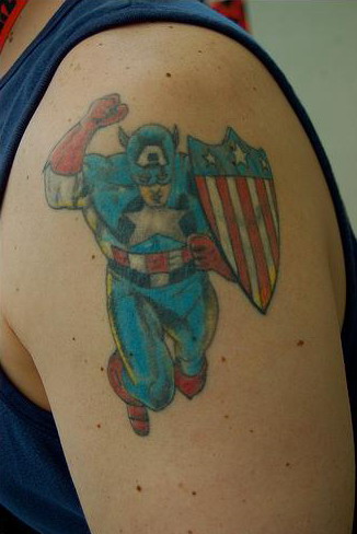 This cool Captain America tattoo was found at Comic Con 2009.
