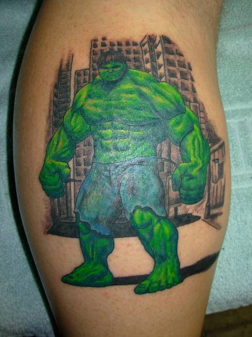comic tattoos. This Hulk Tattoo is all green,