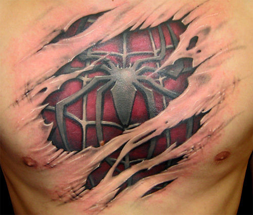 spiderman 3d tattoo. This tattoo must have been