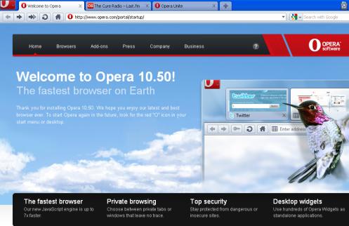 opera welcome page Opera 10.50 for Windows Launched, Declared the Fastest Browser