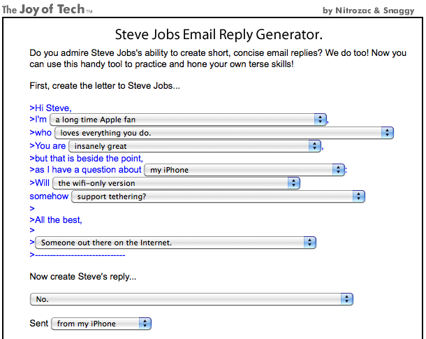 Steve Jobs Reply Generator Steve Jobs Email Reply Generator Is Rather Realistic