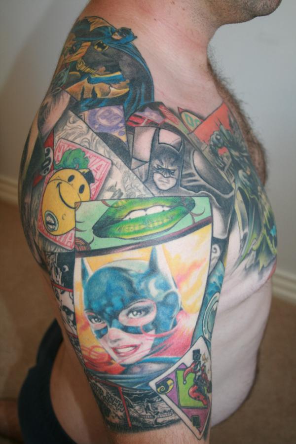 The tattoo features scenes from Batman comics and you 