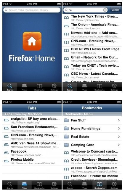 Firefox Home Screen Shots Firefox Home, an iPhone App to Access Firefox Data: App Pending