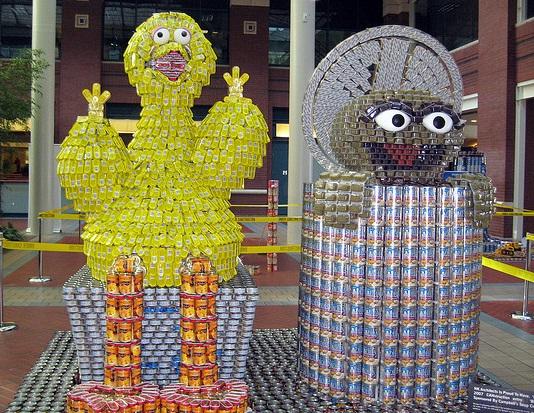 big bird oscar the grouch canstruction artwork big bird oscar the grouch canstruction artwork