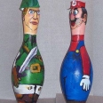 Super Mario and Link Bowling Pins Art