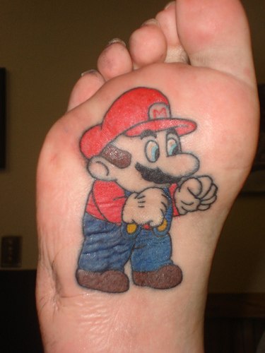 cool super mario foot tattoo