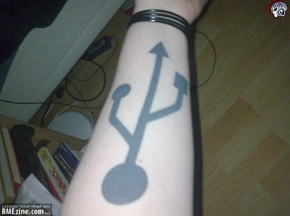 usb port geeky arm tattoo