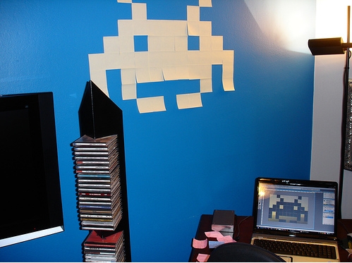cool post it notes space invaders game