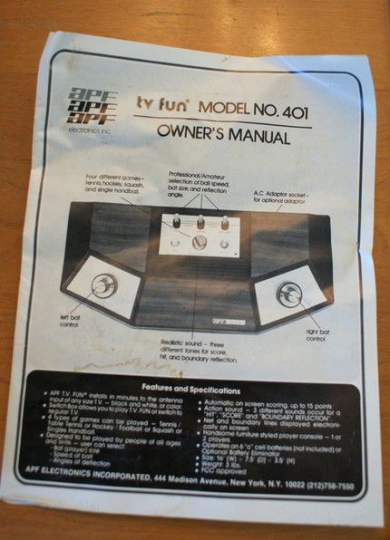 apf tv game console instruction manual