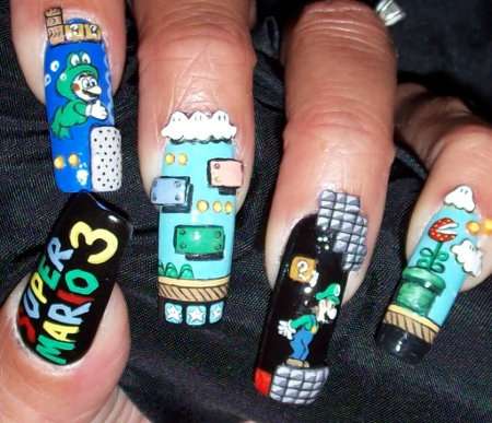 cool super mario brothers fingernails art