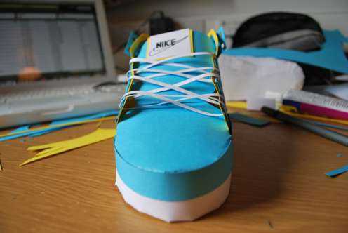 blue nike shoe from paper