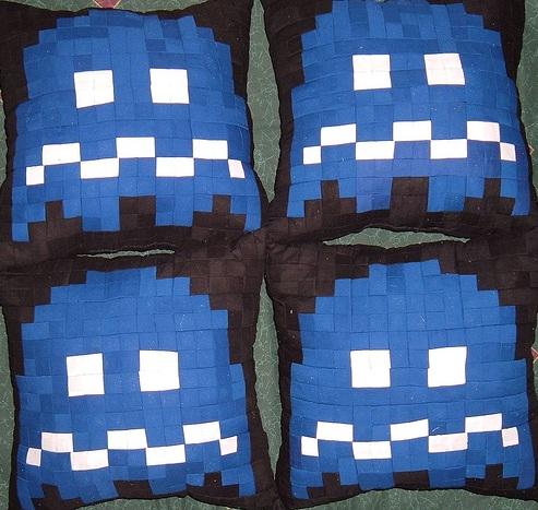 blue pacman ghosts pillows