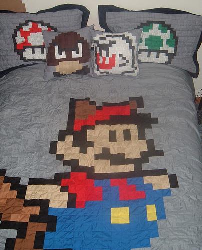 super mario brothers characters quilt art