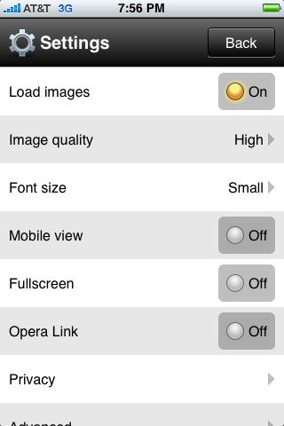 opera mini 5 settings iphone