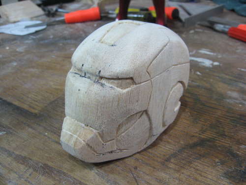iron man carved helmet art